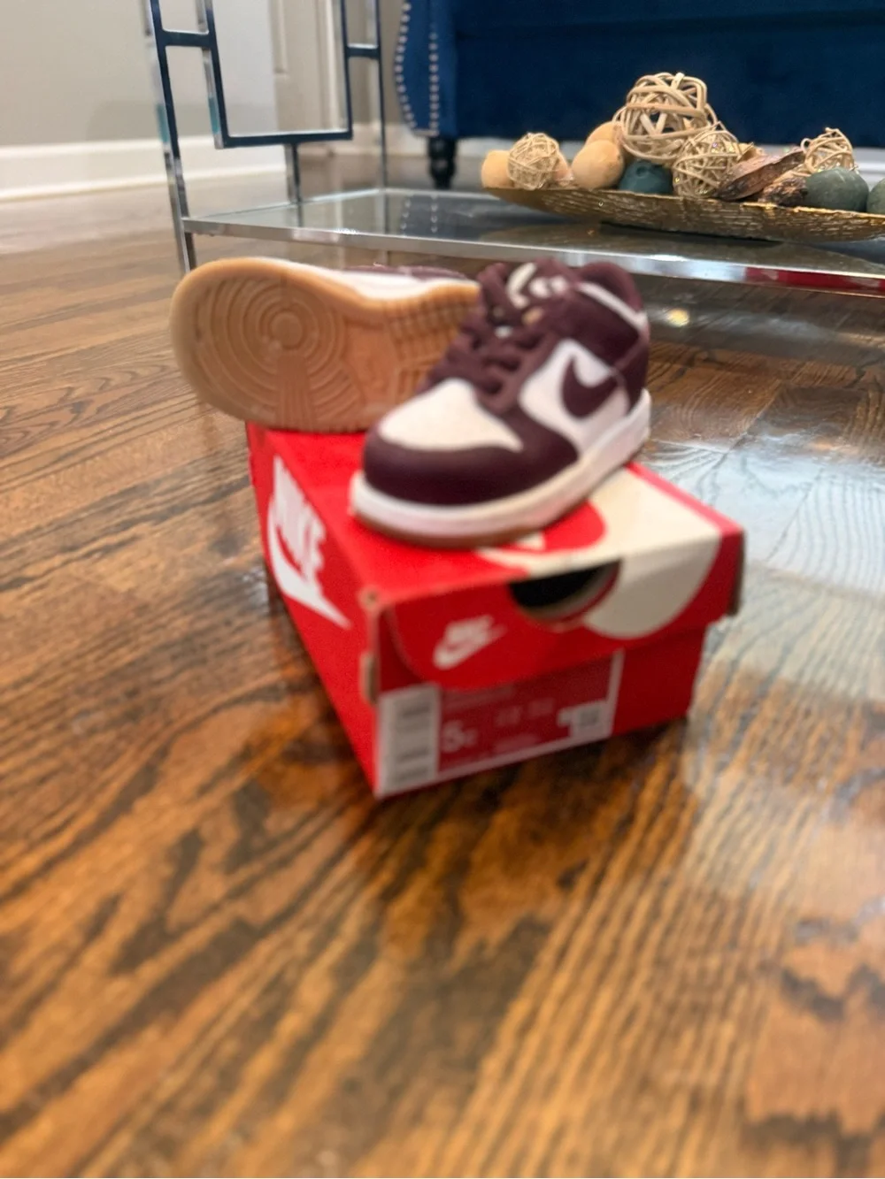 Nike Dunks Burgandy & White with bubble gum sole